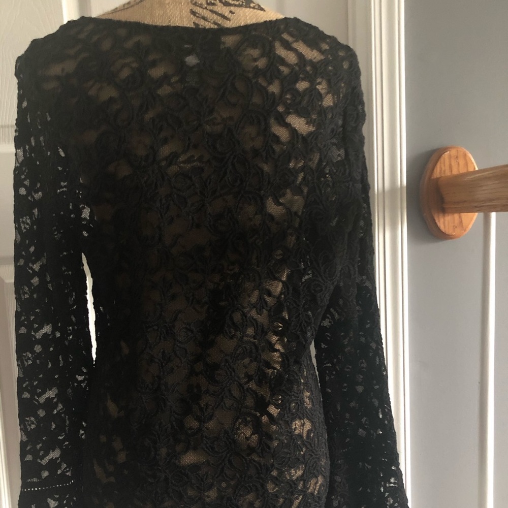 SOLD-,Beautiful Black Lace Bell Sleeve Blouse - Picture 5 of 7